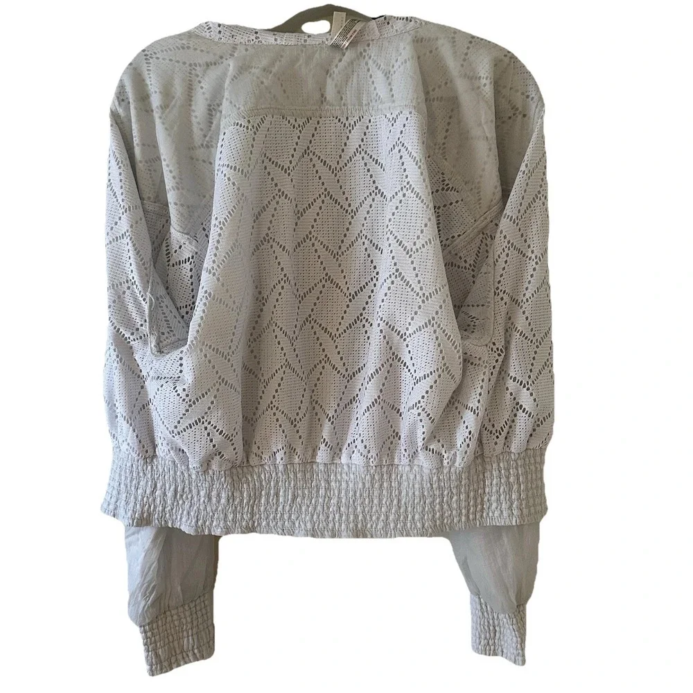 FP Free People Movement White Jacket Eyelet Sheer Cropped‎ Bomber Hoodie XS *R*